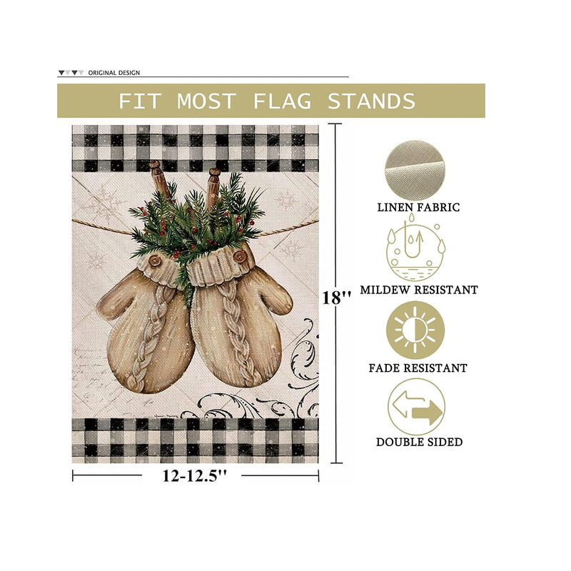 Hzppyz Merry Christmas Garden Flag | Home Decorative Gloves Xmas Outdoor Flag Sign | Rustic Burlap House Yard Garden