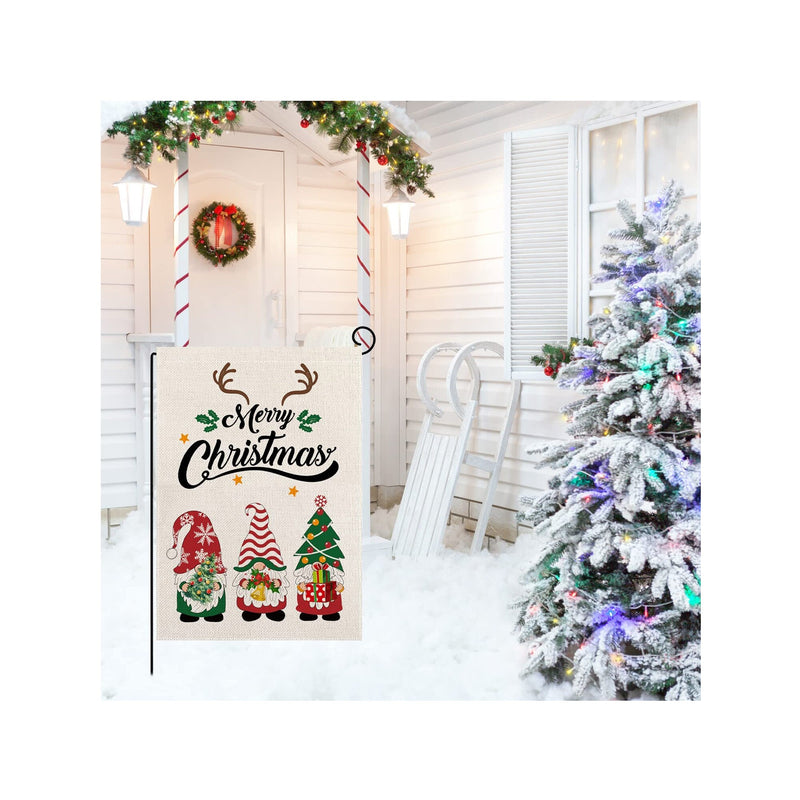 Bravilan Merry Christmas Gnomes Garden Flag Vertical Double Sided Snowflake Christmas Tree Winter Garden Flag