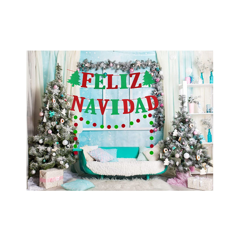 Feliz Navidad Banner Christmas | Red Green Glitter Mexican Spanish Christmas Banner | Christmas Garland | Feliz Navidad Decorations for Home