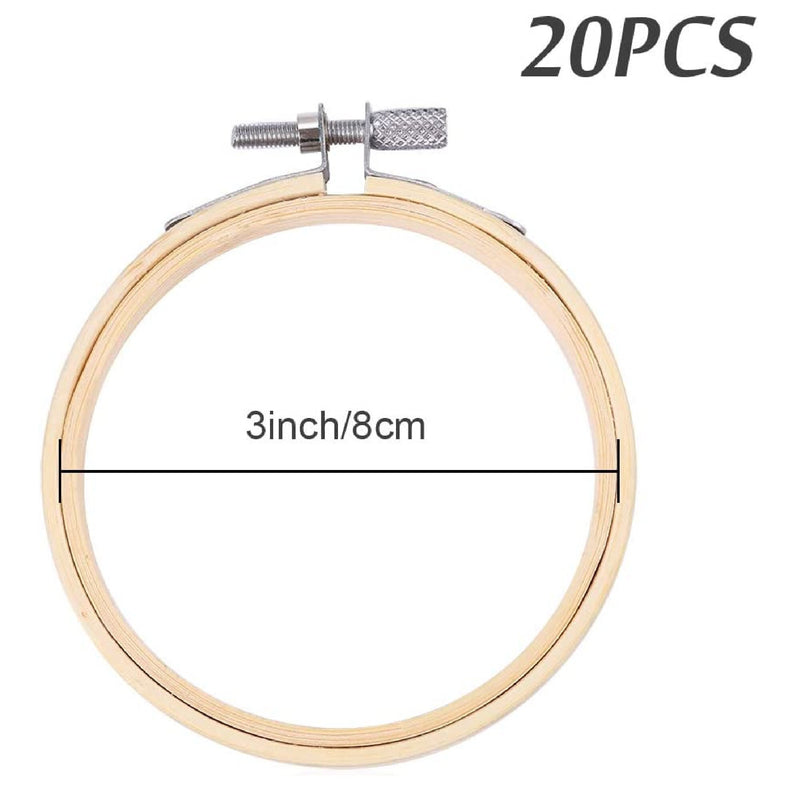 Caydo 20 Pieces 3 Inch Bamboo Embroidery Hoops | Wooden Round Circle