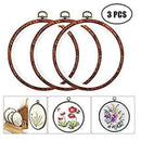 Erlvery DaMain 3 Pieces 6 Inch Round Embroidered Hoops Bulk Imitated Wood Circle Cross Stitch Hoop Ring