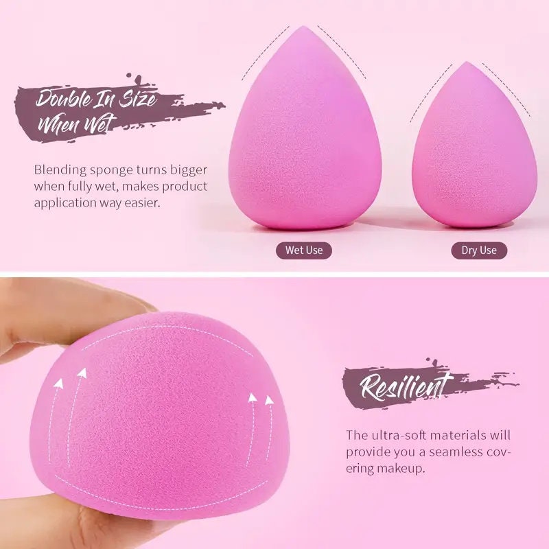 5Pcs Makeup Sponge Set | Foundation Blending Beauty Sponge | Pink Makeup Sponges | Flawless For Liquid Cream And Powder