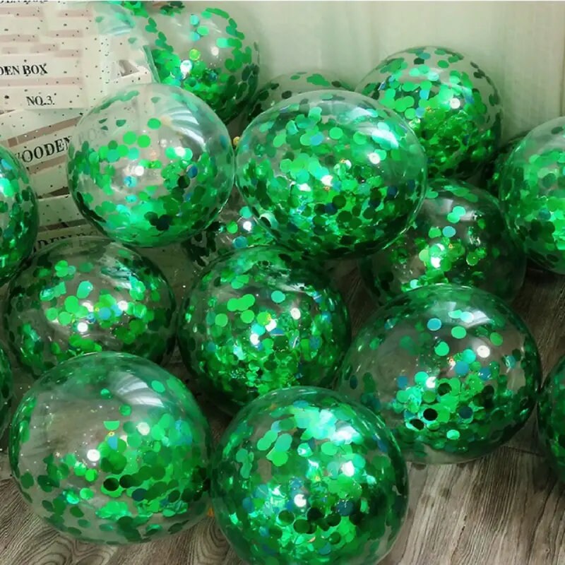 12pcs 12inch/30.5cm Green Sequin Latex Decoration Balloons For Birthday Family Party Wedding Party Baby Shower Decoration Supplies