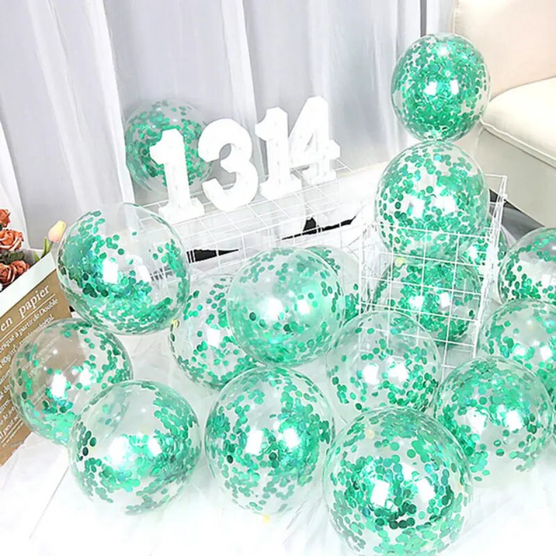 12pcs 12inch/30.5cm Green Sequin Latex Decoration Balloons For Birthday Family Party Wedding Party Baby Shower Decoration Supplies