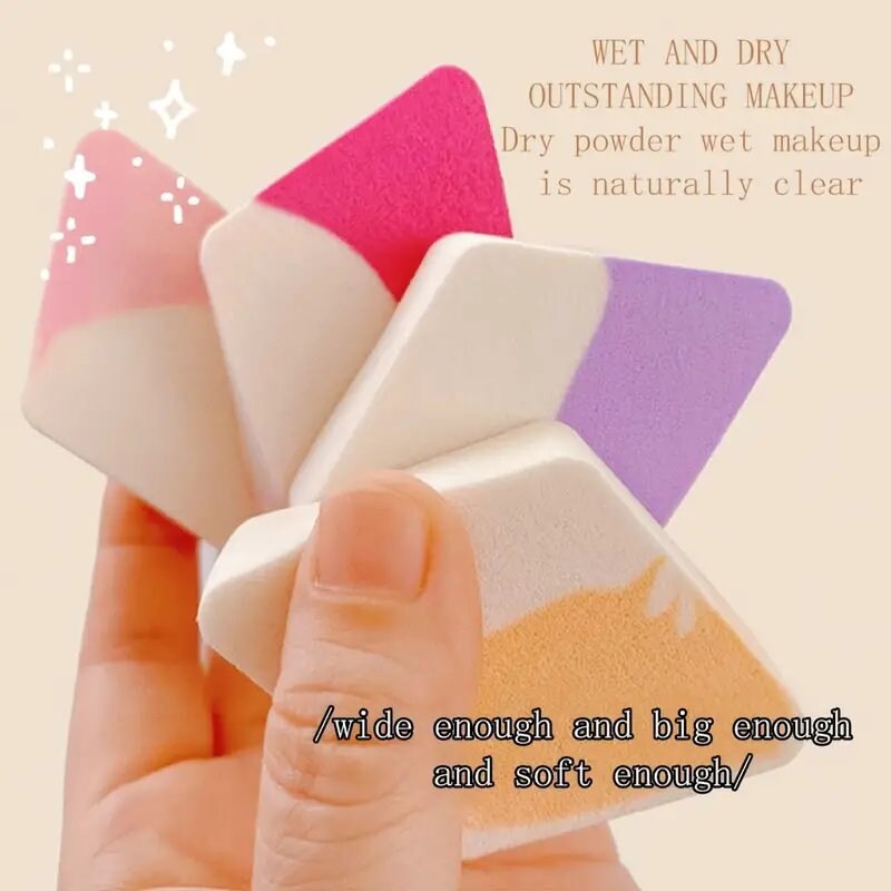 4pcs Makeup Sponge Mixed Color Diamond-shaped Multifunctional Soft Wet And Dry Use Beauty Tool Powder Saving Gifts | Parties And Daily Use