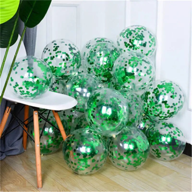 12pcs 12inch/30.5cm Green Sequin Latex Decoration Balloons For Birthday Family Party Wedding Party Baby Shower Decoration Supplies