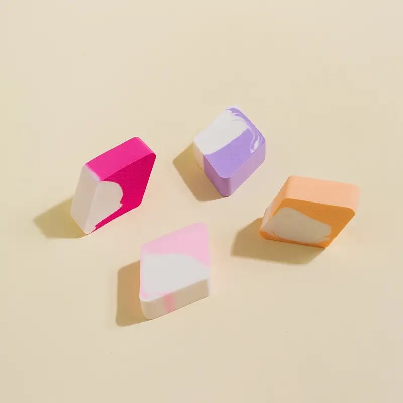 4pcs Makeup Sponge Mixed Color Diamond-shaped Multifunctional Soft Wet And Dry Use Beauty Tool Powder Saving Gifts | Parties And Daily Use