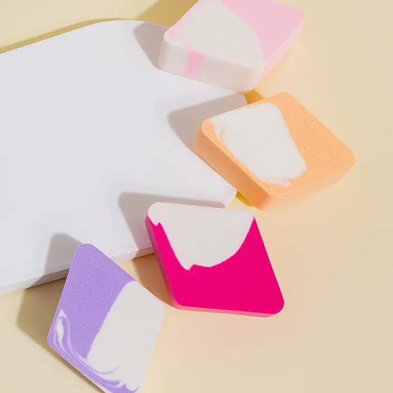 4pcs Makeup Sponge Mixed Color Diamond-shaped Multifunctional Soft Wet And Dry Use Beauty Tool Powder Saving Gifts | Parties And Daily Use