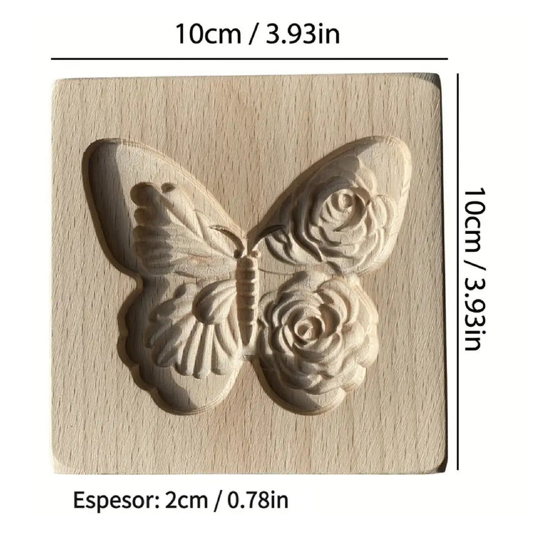 1 Piece | Wooden Cookie Cutters | With 3D Love And Butterflies Relief Carved Patterns