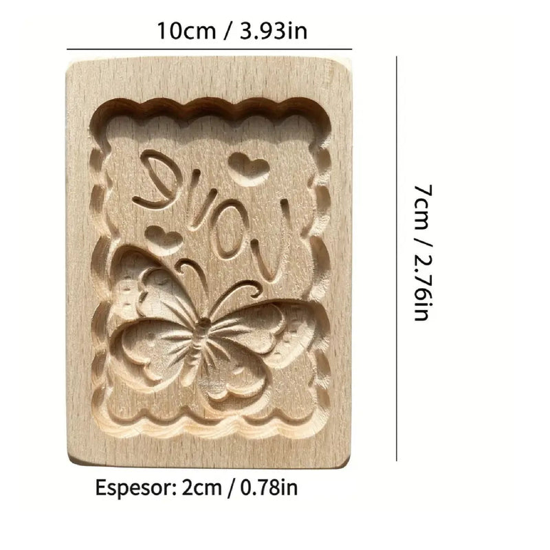 1 Piece | Wooden Cookie Cutters | With 3D Love And Butterflies Relief Carved Patterns