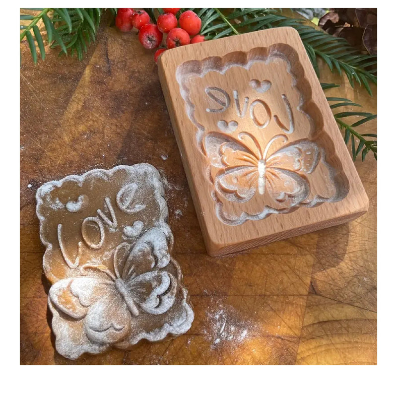 1 Piece | Wooden Cookie Cutters | With 3D Love And Butterflies Relief Carved Patterns