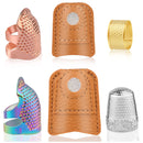6 Piece Sewing Thimble | Adjustable Metal Thimble Rings and Leather Coin Finger Protectors