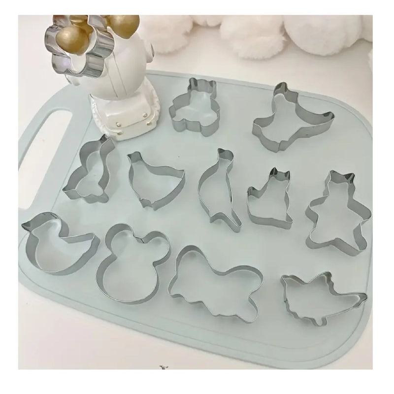 12 Pieces | Cartoon Animal Cookie Cutters | Stainless Steel Candy Molds