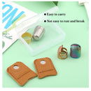 6 Piece Sewing Thimble | Adjustable Metal Thimble Rings and Leather Coin Finger Protectors