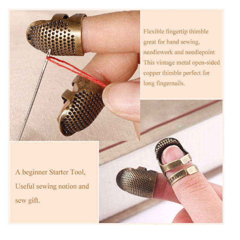 8 Sewing Thimbles + 30 Sewing Needles | Finger Protector | Metallic Bronze Adjustable Thimble