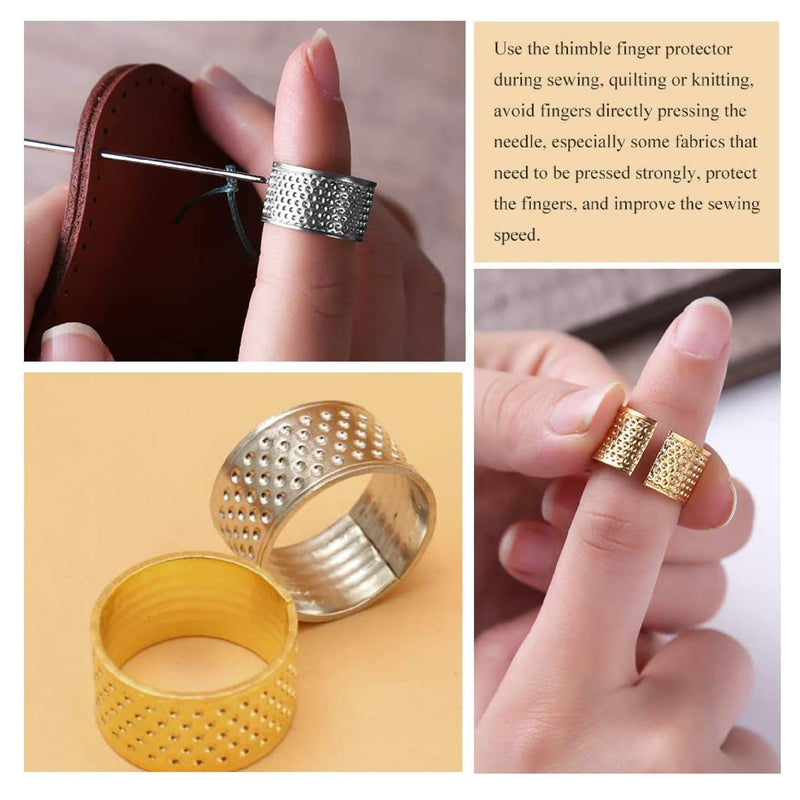 8 Sewing Thimbles + 30 Sewing Needles | Finger Protector | Metallic Bronze Adjustable Thimble