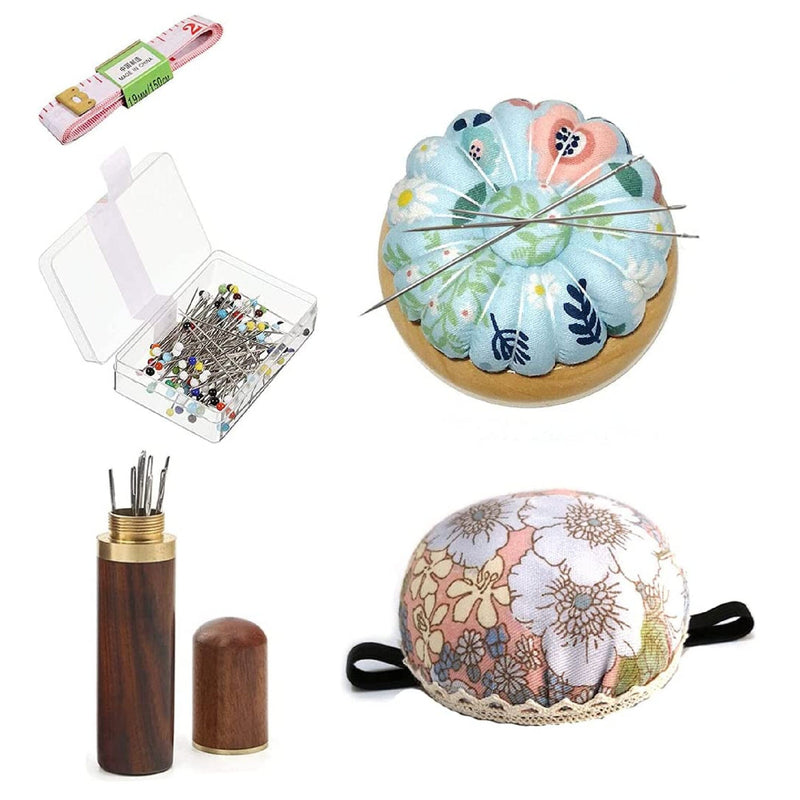 NC Wood Base Needle Pin Kits Include Wooden Magnetic Pincushion | Portable With Wooden Needle Case