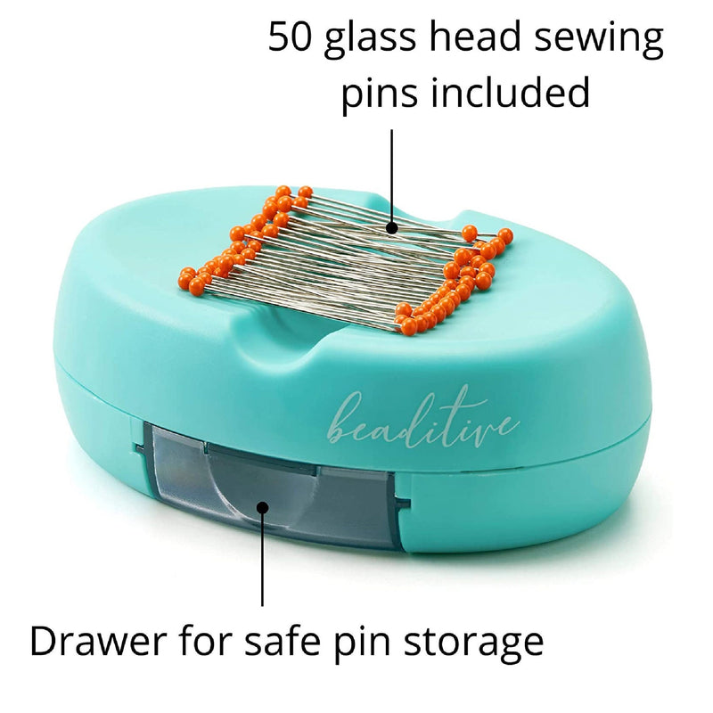 Beaditive Magnetic Pincushion With Drawer | Heavy Duty Magnetic Cushion For Sewing Pins | 50 Glass Head Quilting Pins