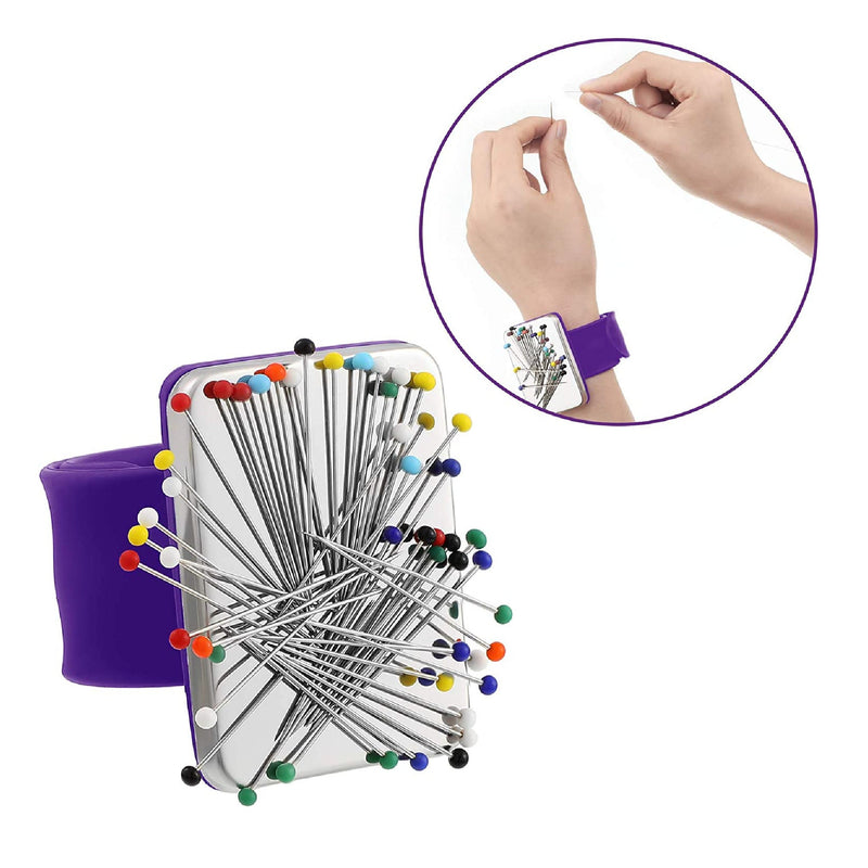 Magnetic Pincushion For Sewing With 100 Sewing Pins | Wrist Pin Set | Magnetic Wrist Pin Holder