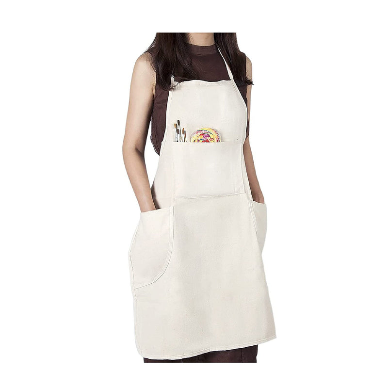 CONDA 100% Cotton Canvas Professional Bib Apron With 3 Pockets For Women Men Adults |  Waterproof | Natural 31 Inches By 27 Inches