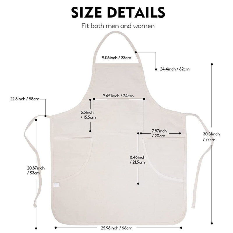 CONDA 100% Cotton Canvas Professional Bib Apron With 3 Pockets For Women Men Adults |  Waterproof | Natural 31 Inches By 27 Inches