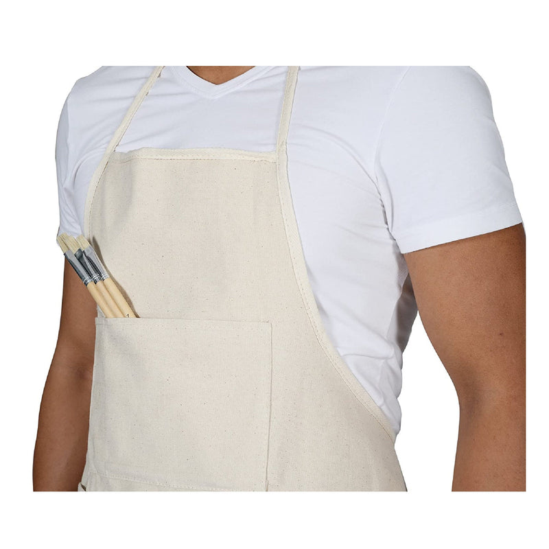 CONDA 100% Cotton Canvas Professional Bib Apron With 3 Pockets For Women Men Adults |  Waterproof | Natural 31 Inches By 27 Inches