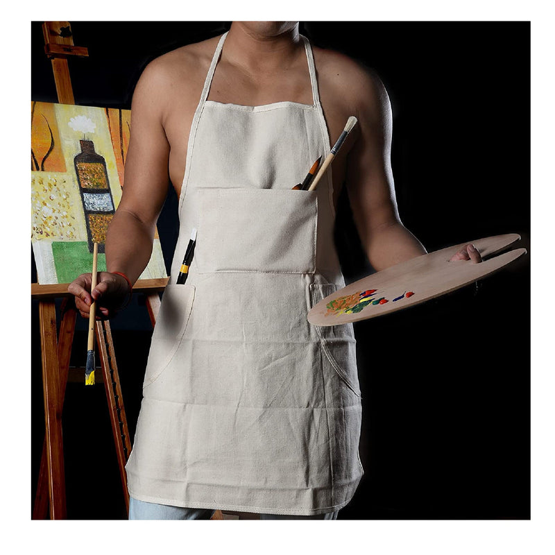 CONDA 100% Cotton Canvas Professional Bib Apron With 3 Pockets For Women Men Adults |  Waterproof | Natural 31 Inches By 27 Inches