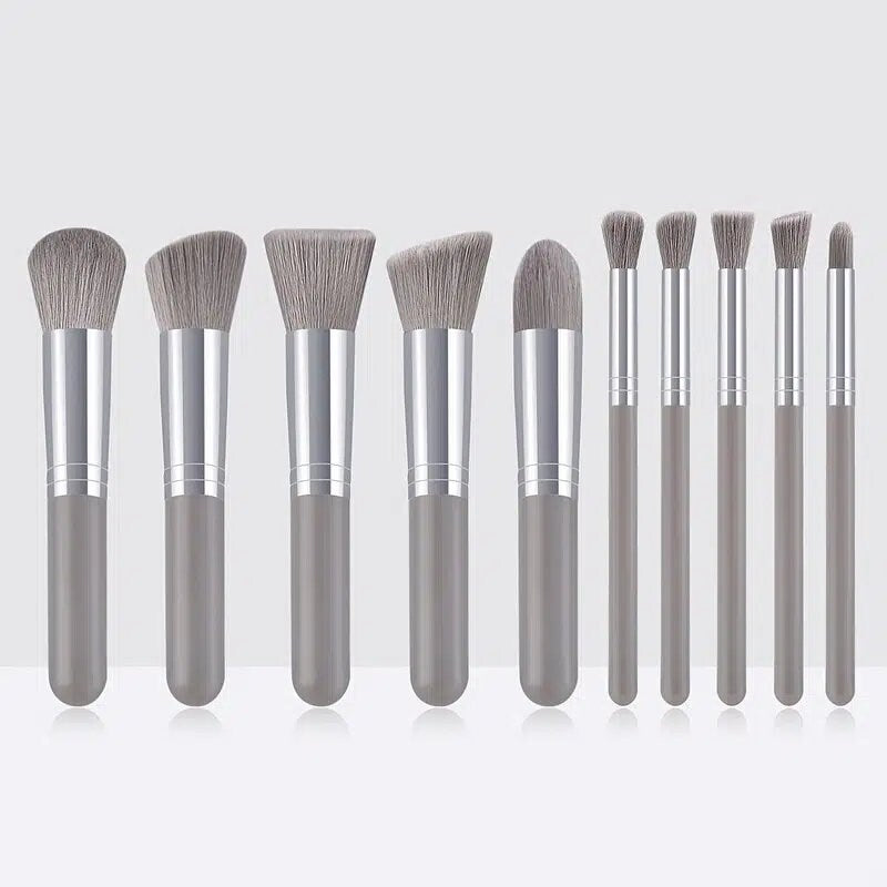 10pcs Silvery Gray Makeup Brushes Set Powder Foundation Blush Contour Concealer