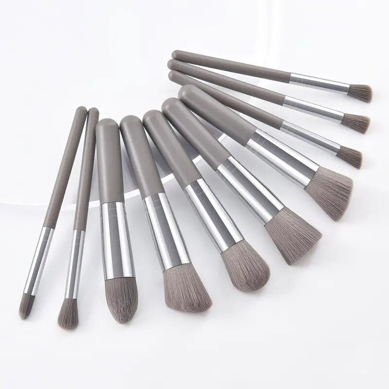 10pcs Silvery Gray Makeup Brushes Set Powder Foundation Blush Contour Concealer