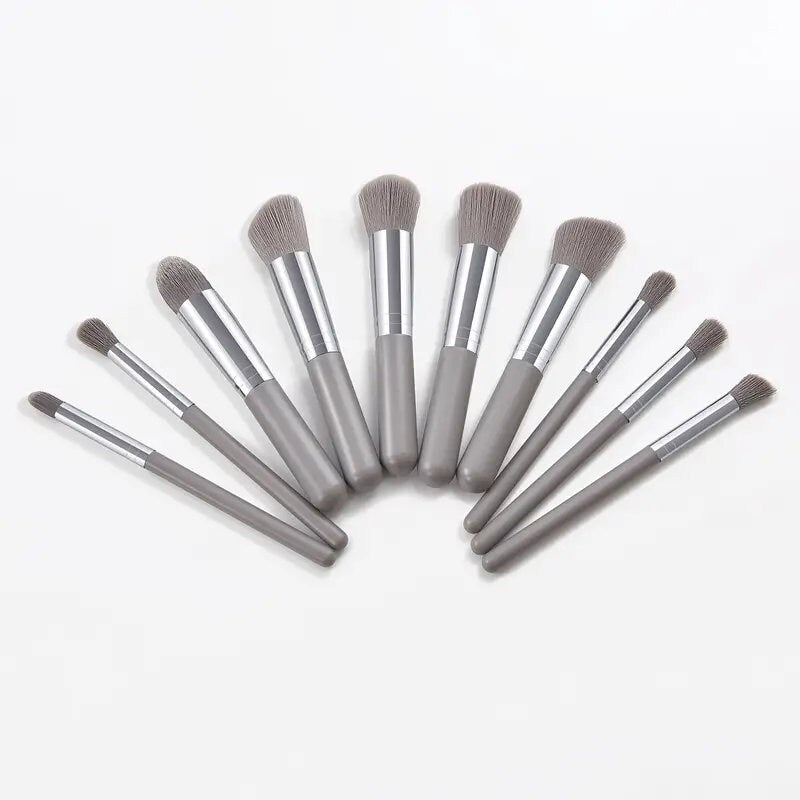 10pcs Silvery Gray Makeup Brushes Set Powder Foundation Blush Contour Concealer