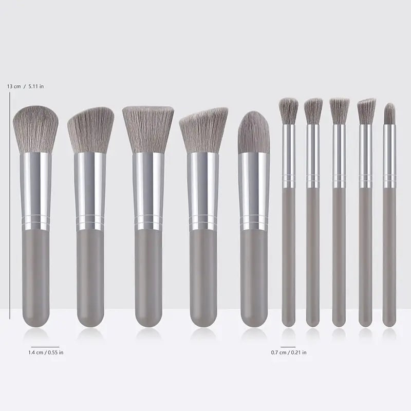 10pcs Silvery Gray Makeup Brushes Set Powder Foundation Blush Contour Concealer