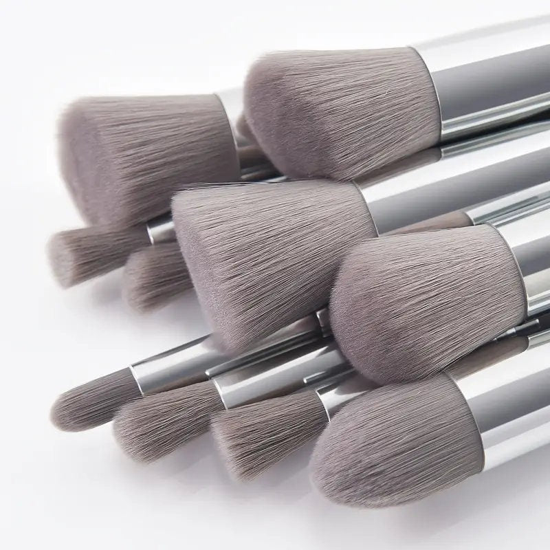 10pcs Silvery Gray Makeup Brushes Set Powder Foundation Blush Contour Concealer