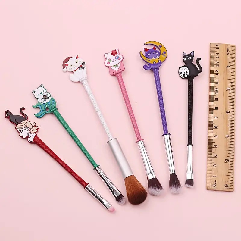 6pcs Cute Cat Makeup Brushes Set Powder Eyeshadow Brush Kawaii Brush Synthetic Fiber Hair Beauty Tool Kit Gift For Women Wife Girls