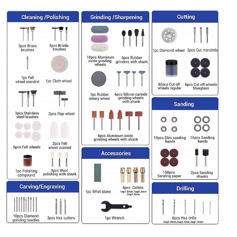 Rotary Tool Accessory Kit | 357 Piece Accessory Kit | 1/8" (3.2mm) Diameter Shanks