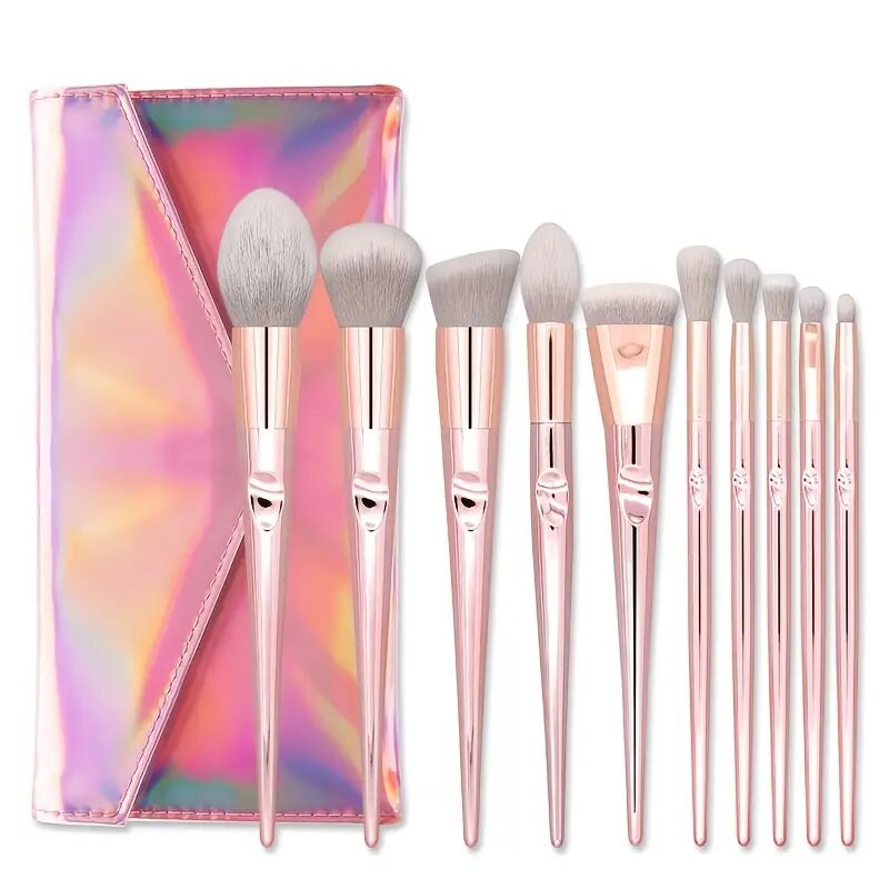 10pcs Makeup Brushes Kit With A Storage Bag Pink Beauty Tools For All Eye Shadows Eyeliners Eyebrows Foundations Blushes Foundations