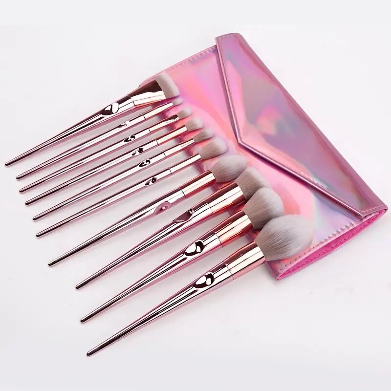 10pcs Makeup Brushes Kit With A Storage Bag Pink Beauty Tools For All Eye Shadows Eyeliners Eyebrows Foundations Blushes Foundations