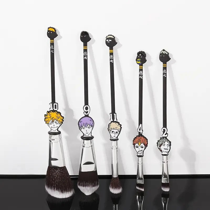 Cute Anime Makeup Brushes | 5 Pcs Cosmetic Brushes Foundation Blending Brush Eyeshadows Face Powder Fan Brushes Kit
