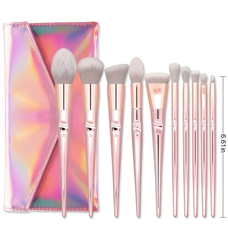 10pcs Makeup Brushes Kit With A Storage Bag Pink Beauty Tools For All Eye Shadows Eyeliners Eyebrows Foundations Blushes Foundations