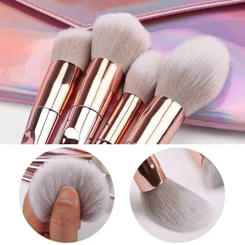 10pcs Makeup Brushes Kit With A Storage Bag Pink Beauty Tools For All Eye Shadows Eyeliners Eyebrows Foundations Blushes Foundations