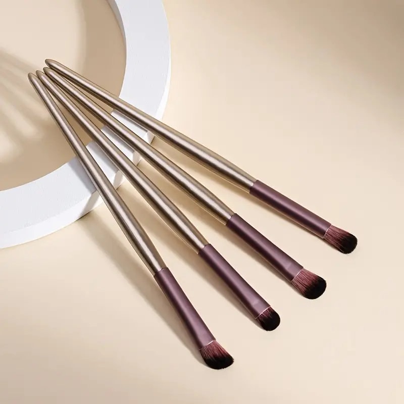 4pcs Makeup Brush Set With Wooden Handle Professional Eye Shadow Makeup Brush Kits Eyeshadow Eyeliner Blending Eyebrow Girls And Women