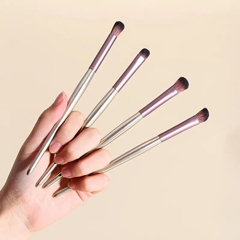 4pcs Makeup Brush Set With Wooden Handle Professional Eye Shadow Makeup Brush Kits Eyeshadow Eyeliner Blending Eyebrow Girls And Women