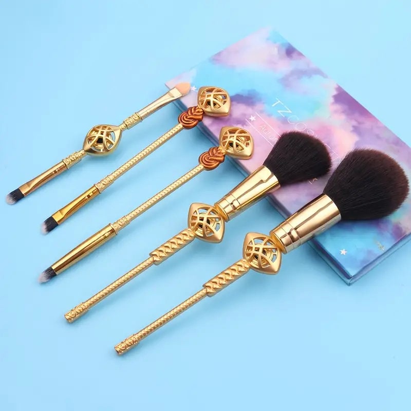 Makeup Brushes Set | 5pcs Cosmetic Makeup Brush Set Professional Tool Kit Set Drawstring Bag Included | Gold