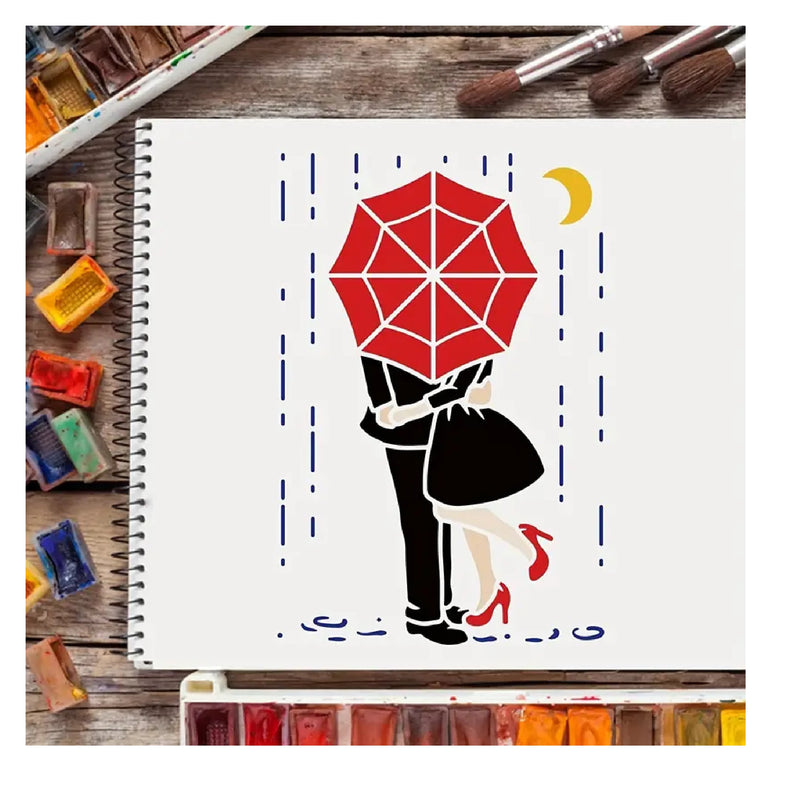 1 Couple Template 11.7 X 8.3 Inches | Rainy Night Template | Couple With Umbrella