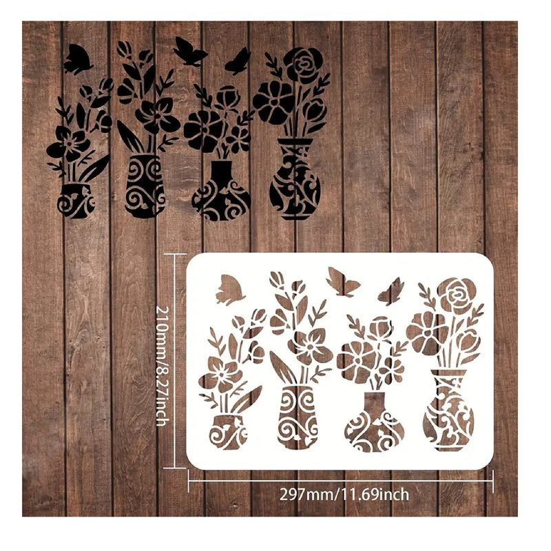 1Pc Vase Stencil 11.7x8.3 Inch Hibiscus Stencils Flower Stencils