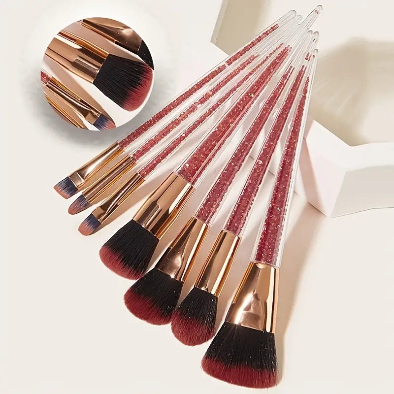 7Pcs/Set Diamond Makeup Brushes Kit Blending Contour Foundation Eyeshadow Eyebrow Brush | Pink