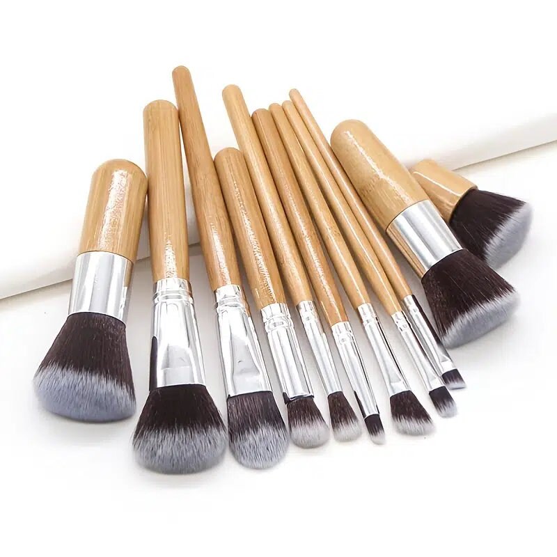 11PCS Professional Bamboo Makeup Brushes Set Eyeshadow Foundation Blusher Brush Kits Soft