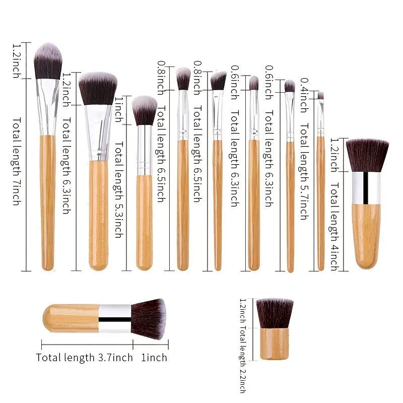 11PCS Professional Bamboo Makeup Brushes Set Eyeshadow Foundation Blusher Brush Kits Soft