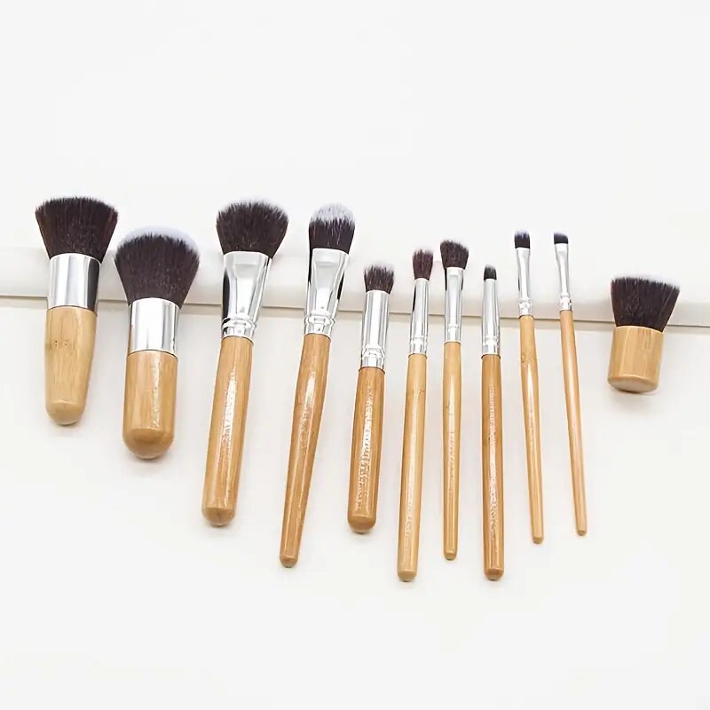 11PCS Professional Bamboo Makeup Brushes Set Eyeshadow Foundation Blusher Brush Kits Soft