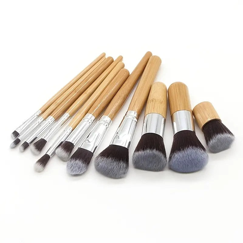 11PCS Professional Bamboo Makeup Brushes Set Eyeshadow Foundation Blusher Brush Kits Soft