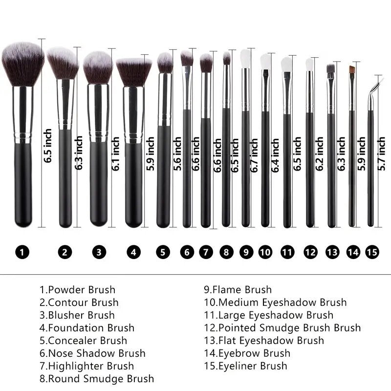 15Pcs Makeup Brush Set Kabuki Foundation Blending Blush Eyeshadow Eyeliner Powder Eyebrow Concealer Brushes Kit